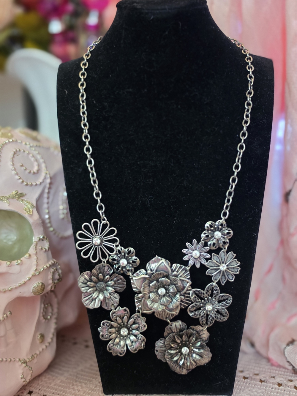 Charming Charlie Silver Floral Statement Necklace - Women Jewelry